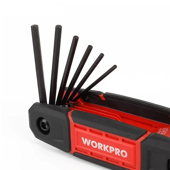 WORKPRO WP222029 9 Parça CR-V İnç Çakı Tipi Profesyonel Allen Anahtar Takımı - Resim 3