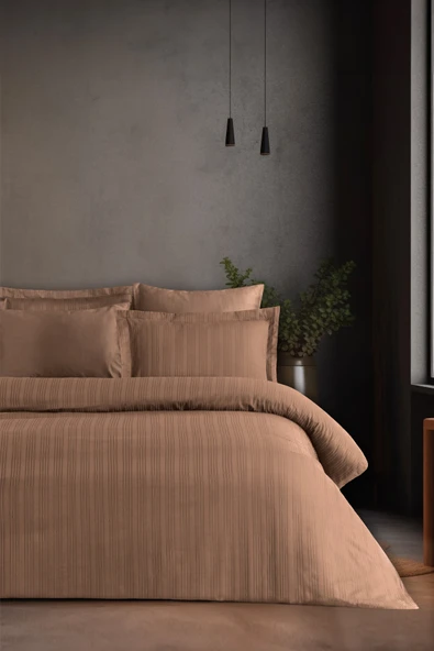 Pierre Cardin Çizgili Saten Nevresim Takımı Çift Kişilik Voyage Bronze - Resim 3