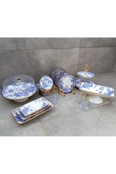 Pinkev 26 Parça Çay Setli Seramik Pasta Sunum Tabağı Seti ürün görseli