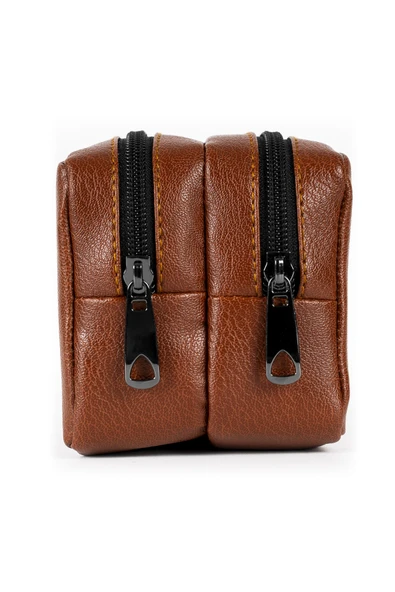 Kampüs Kırtasiyem Suni Deri Çift Gözlü Taba Kalem Kutusu - Makyaj Çantası - Resim 4