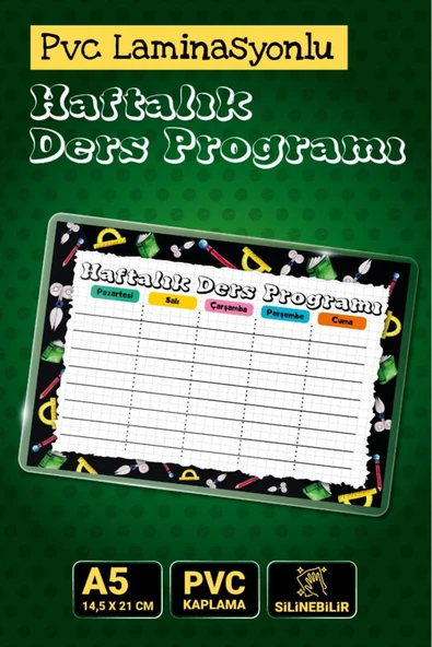 Kampus Kırtasiyem Haftalık Ders Programı Pvc Laminasyonlu Silinebilir - A5- 14.5x21 cm Ortaokul Çocuk Odası Kreş An ürün görseli 1