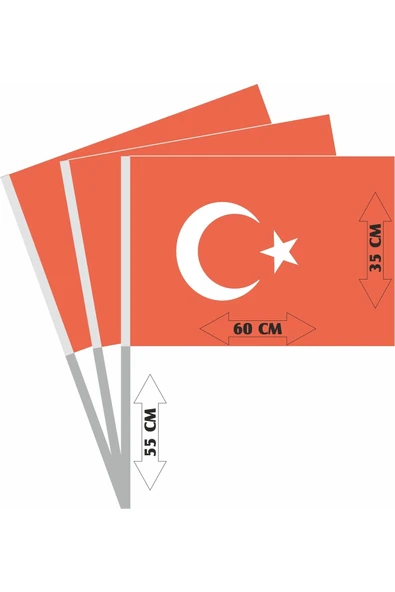 Kampus Kırtasiyem Raşel Kumaş Sopalı Türk Bayrağı 35*60 Cm 3 Adet - Resim 3