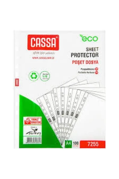 Cassa Poşet Dosya Eco 35 Micron 100 Lü A4 Şeffaf 7255 ürün görseli 1