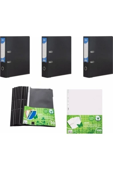 Noki Ofis Dosyalama Seti - 3 Adet Klasör / 50'li Telli Dosya / 100'LÜ Poşet Dosya - Siyah ürün görseli 1