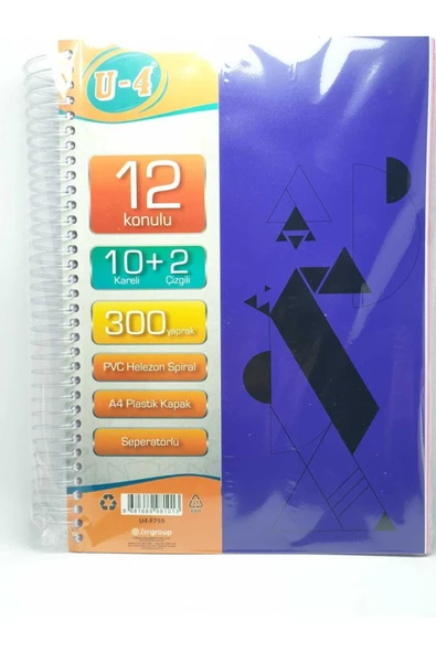 Kampus Kırtasiyem 10+2 Bölümlü 300 Yaprak A4 Sipralli Ayraçlı Defter 10 Kareli 2 Çizgili Çoklu Defter ürün görseli 1