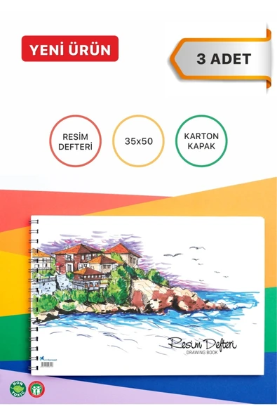 mediart 35*50 Resim Defteri, 3 Adet Büyük Boy Resim Defteri Resim Defteri,15 Yaprak, Ölçü: 35*50 ürün görseli 1