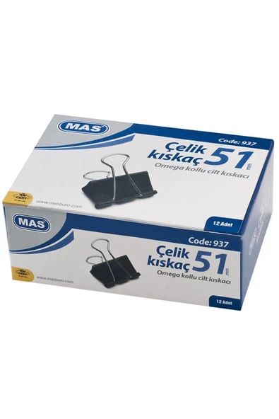 Mas stationery 937 Çelik Kıskaç 51 Mm 12 Adet - Siyah - Resim 3