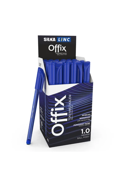 Silka Linc Offix Iğne Uç Mavi Tükenmez Kalem 1mm Uç 50'li Paket ürün görseli 1