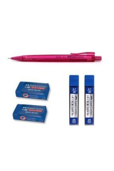 Faber Castell Econ 0.7 + 2 Adet Sınav Silgisi + 2 Adet 0.7 Mm Uç Seti Ekonomik Pembe ürün görseli 1