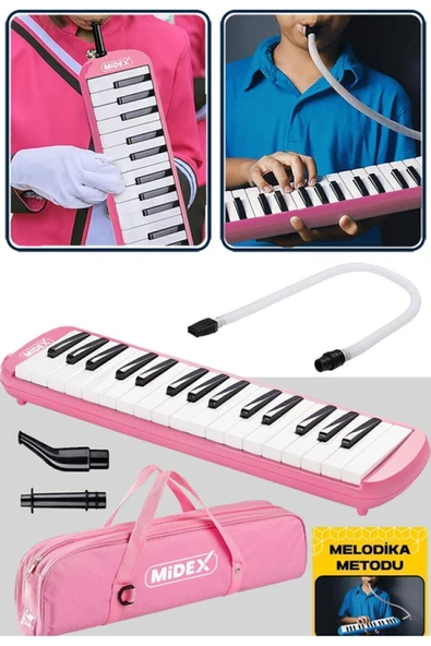 Ticon Temat Melodika 32 Tuşlu Çantalı Pembe Renk Bez Çantalı Taşıma Kulplu - Resim 3