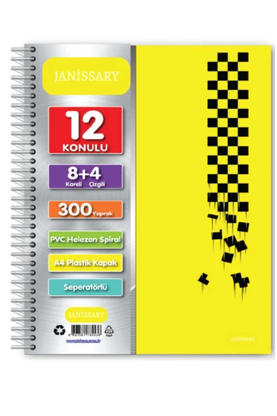 Kampus Kırtasiyem 8 4 Bölümlü 300 Yaprak A4 Sipralli Ayraçlı Defter 8 Kareli 4 Çizgili Çoklu Defter ürün görseli 1