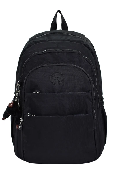 Kampüs Kırtasiyem Su Geçirmez Krinkıl Kumaş Ortopedik Çok Gözlü Okul Sırt Çantası Siyah - Resim 2