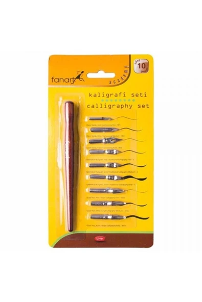Fanart-Artdeco Academy Kaligrafi Seti : 10 Uçlu 9 Adet Farklı Yazım Için Başlık Ve 1 Adet Ahşap Sap ürün görseli