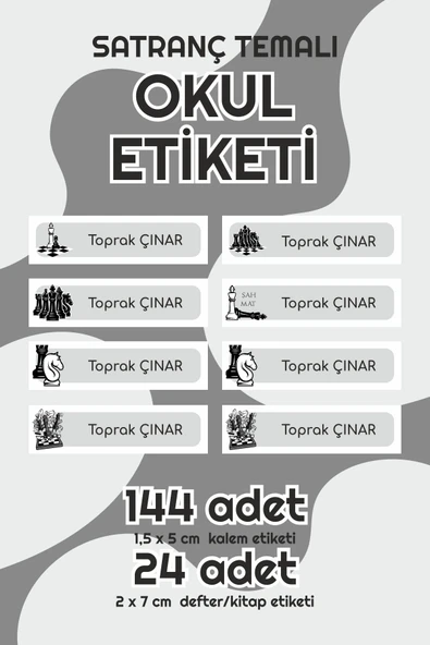 Serisan Satranç Temalı İsimli Okul Etiketi Defter Kalem Kitap Sticker Seti ürün görseli 1
