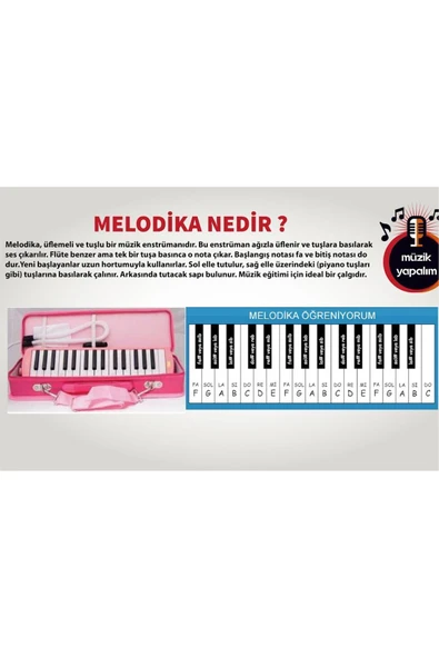 Südor 32 Tuş Melodika Bez Çantalı Melodika Set Siyah Renk Ticon Taşıma Kalplu - Resim 3