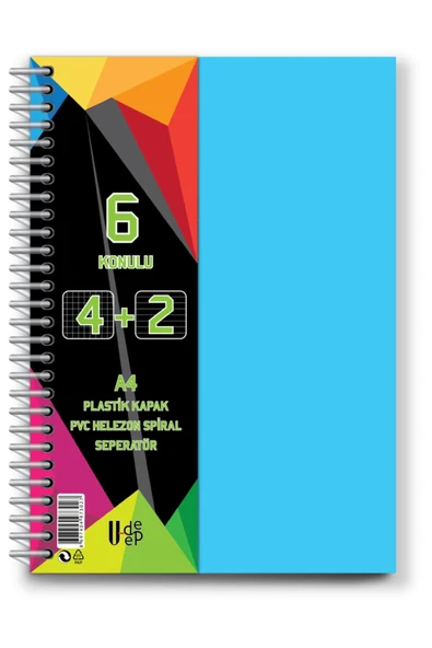 UMUT DEFTER 150 Yaprak A4 Ayraçlı Spiralli Plastik Kapaklı 4 2 Bölümlü Defter ürün görseli 1