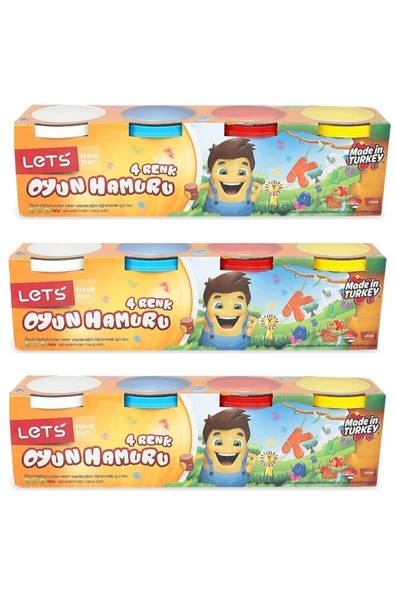LET'S HAVE FUN 3'lü Set 4'lü Büyük Boy Oyun Hamuru 4 Renk 460gr ürün görseli