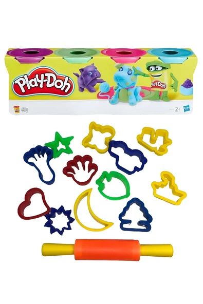 Play Doh Oyun Hamuru 4'lü Set 13 Parça Kalıp Merdaneli Şekilli Kalıp Seti Hediyeli 448 gr ürün görseli
