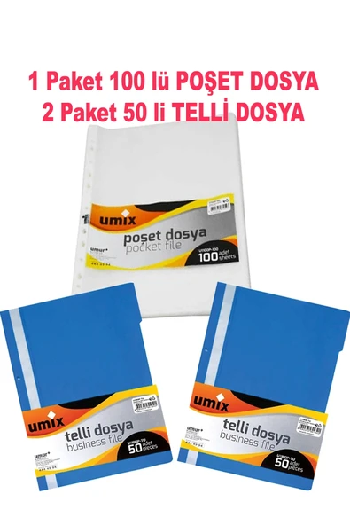 Umur Kırtasiye UMİX 100 lü SET (100 adet Telli Dosya ve Poşet Dosya) ürün görseli 1