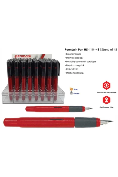 Penmark Turkey Dolmakalem Hs-1114 kırmızı renk Kartuşlu sistem M uç kalınlığı - Resim 2