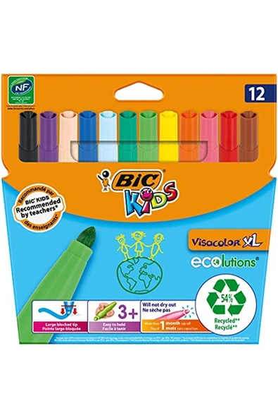 Bic Kırtasiye Marka: Bıc Kids Visa Color Xl Keçeli Boya Kalemi 12 Renk Kategori: Keçeli Kalemler ürün görseli 1