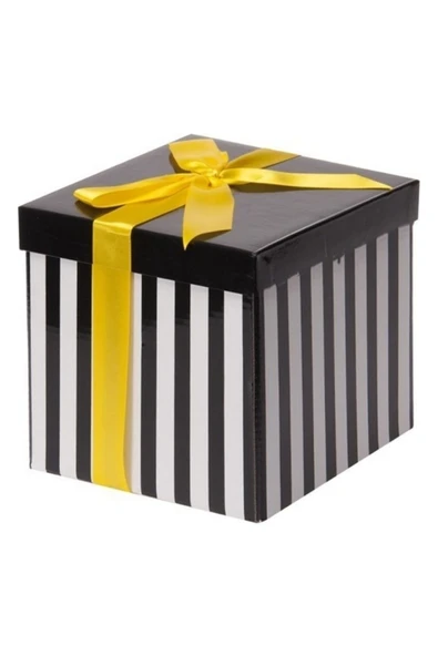 Kampus Kırtasiyem Siyah Sarı Fiyonklu Hediye Kutusu 15,5 X 15,5 cm Katlanabilir Hediye Kutusu ürün görseli 1