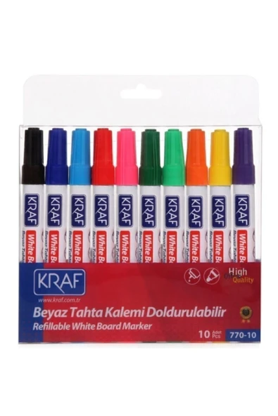 KRAF 770 Doldurulabilir Beyaz Tahta Kalemi 10'lu Set ürün görseli 1