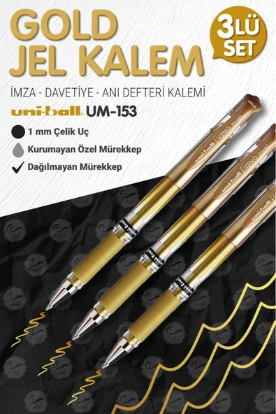 Kampus Kırtasiyem Uni-ball Um-153 Signo Broad Roller Kalem Gold 3 Adet 1.0 Mm Davetiye Kalemi /gold Yazan Davetiye An ürün görseli 1