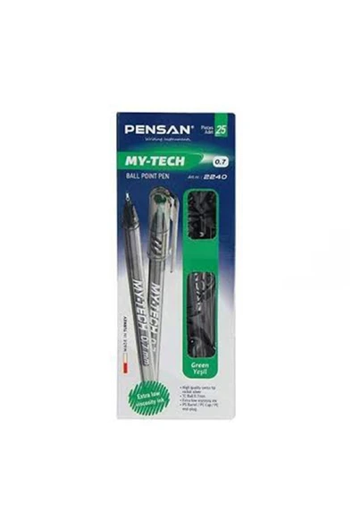 Pensan My-tech Iğne Uçlu Tükenmez Kalem 0,7mm Yeşil 25'li Kutu ürün görseli
