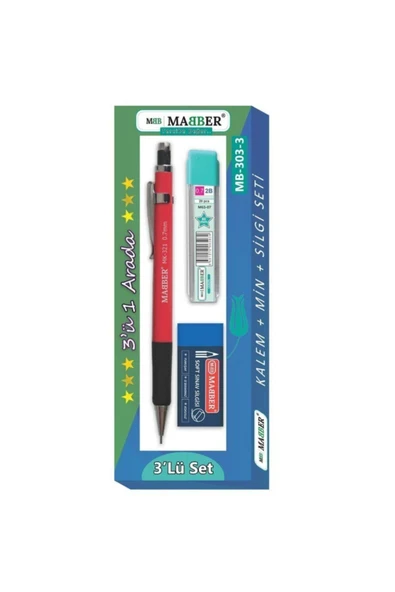 Mabber Kırtasiye 3'lü Set Kalem Silgi Ve Uç Seti Mb-303 ürün görseli 1
