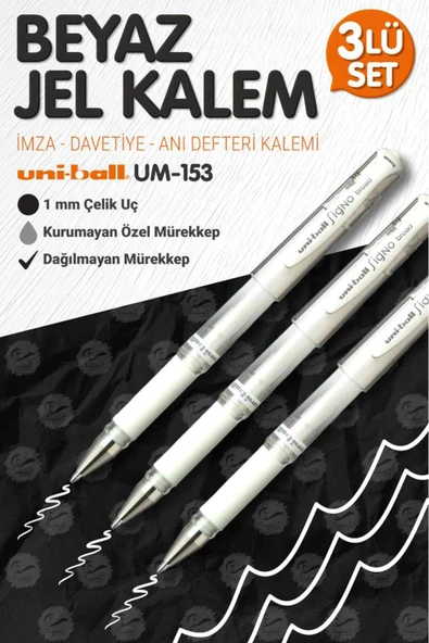 Kampus Kırtasiyem Uni-ball Um-153 Signo Broad Roller Kalem Beyaz 3 Adet1.0 Mm Davetiye Kalemi /beyaz Yazan Davetiye A ürün görseli 1