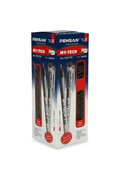 Pensan Tükenmez Kalem My-tech 1.0 Mm Iğne Uç Kırmızı 25'li Paket ürün görseli