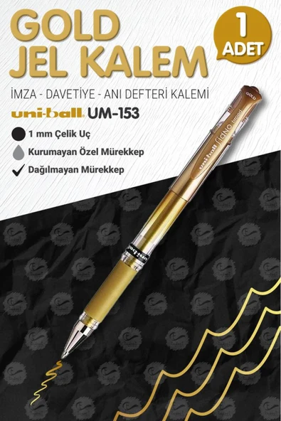 Kampus Kırtasiyem Uni-ball Um-153 Signo Broad Roller Kalem Gold 1.0 Mm Davetiye Kalemi /gold Yazan Davetiye Anı Defte ürün görseli 1