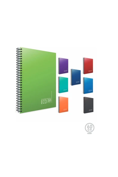 Gıpta Eko Pp Spiralli Plastik Kapak Defter A6 60 Yaprak 60 Gram Beyaz Kağıt Kareli (12 Li Paket) 6420 - Resim 2
