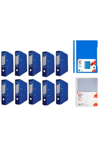 Noki Ofis Geniş Mavi Klasör 10 Lu Telli Dosya Mavi 50’li Eco Poşet Dosya 100’LÜ Dosyalama Seti ürün görseli 1