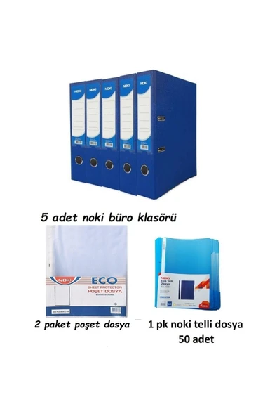 Noki Ofis Eco Ofis Seti 5 Li Geniş Mavi Klasör+50 Li Telli Dosya+ 100 Lü Poşet Dosya ürün görseli 1