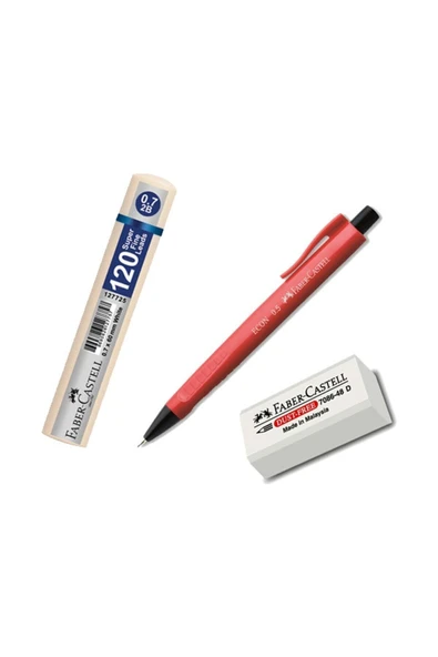 Faber Castell Econ 0.7mm Kalem + Pvc- Free Silgi + Grip Min 0.7 Beyaz Tüp 120'li Kalem Ucu 3'lü Set ürün görseli 1
