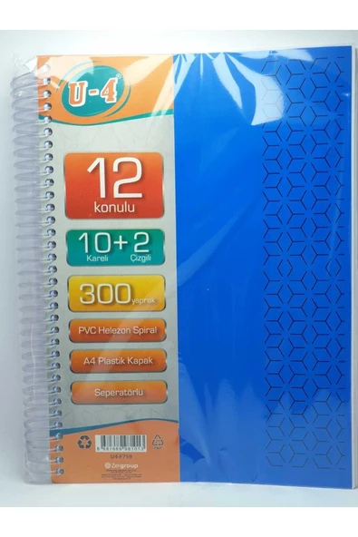 Kampus Kırtasiyem 9 3 Bölümlü 300 Yaprak A4 Sipralli Ayraçlı Defter 9 Kareli 3 Çizgili Çoklu Defter ürün görseli 1