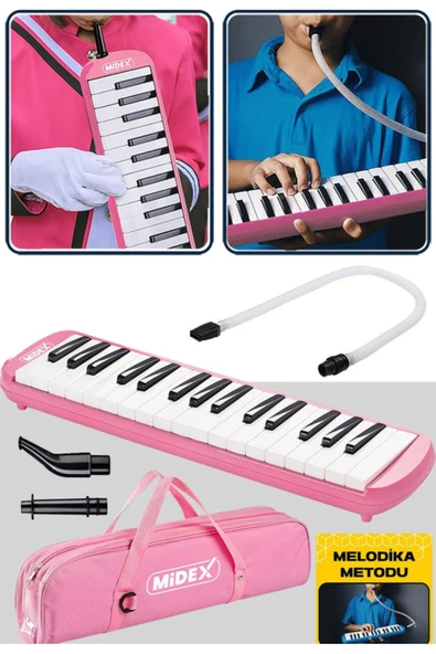 Helvacıoğlu Melodika Ticon 32 Tuşlu Melodika Seti Bez Çantalı Muhtelif Renkler Taşıma Kulplu - Resim 3