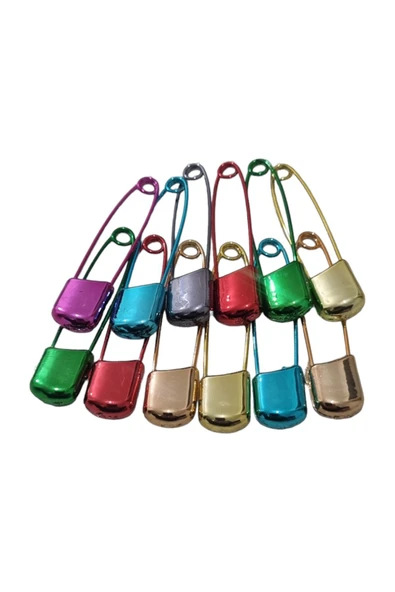 Kampüs Kırtasiyem çengel iğne 12 adet renkli çengel iğne kilitli iğne renkli iğne bebek iğne çengelli iğne 5cm iğne ürün görseli 1