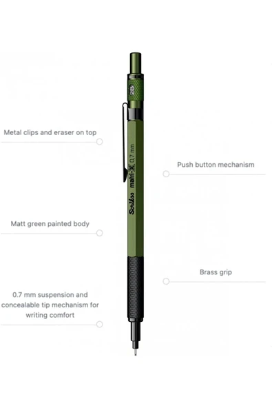 Scrikss Matrix 0.7mm Mekanik Kurşun Kalem Haki - Resim 3