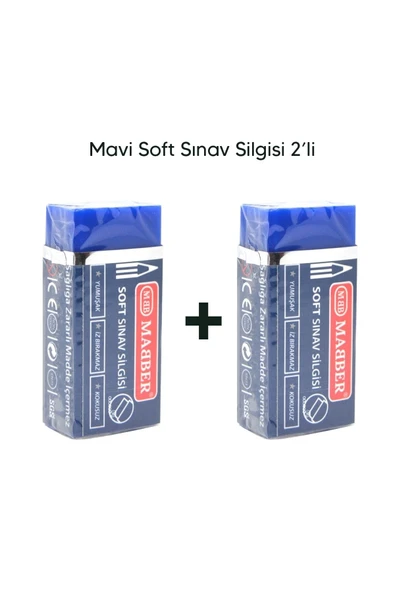 Mabber Kırtasiye Mavi Sınav Silgisi 2'li Set Yumuşak Soft Iz Bırakmaz ürün görseli