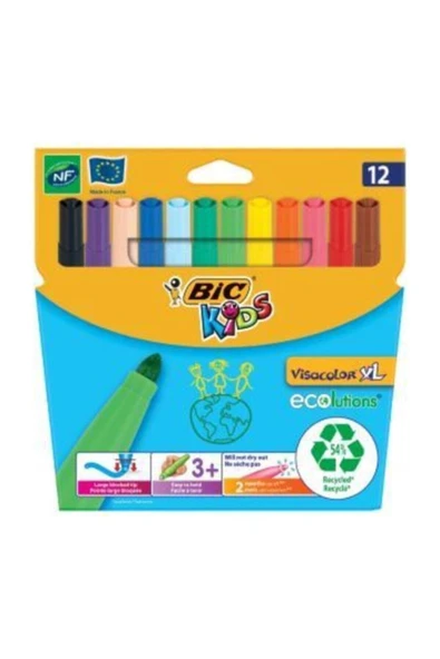 Bic Kırtasiye Kids Visacolor Xl Ecolutions Colouring Jumbo Keçeli Kalem 12 Li ürün görseli 1