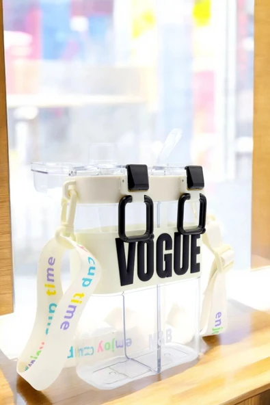 Kampus Kırtasiyem Okul Öğrenci Vogue Şık Tasarım Çift Bölmeli Çift İçimli Çocuk Suluk Matara - Resim 4