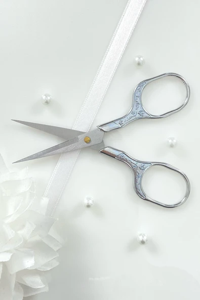 Kampus Kırtasiyem Gümüş Söz Nişan Makası, Kurdele Açılış Özel Gün Merasim Dikiş Nakış Makası - Resim 2