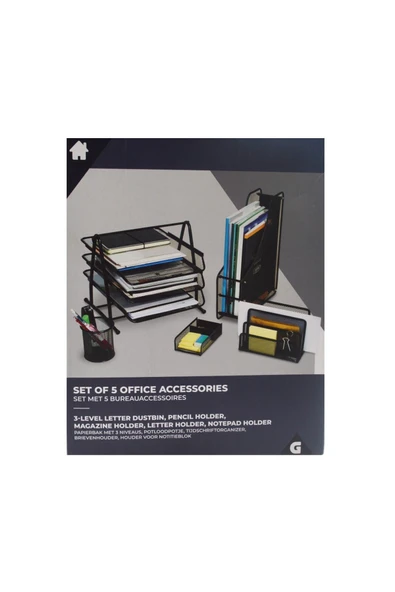 Ark kırtasiye Metal Ofis Seti 5 Li Evrak Rafı Küpnotluk Magazinlik Kalemlik Mektupluk - Resim 2