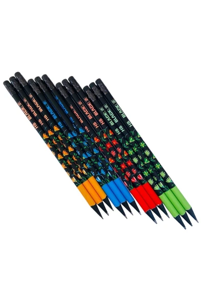 Kampus Kırtasiyem ADEL BLACKLINE KURŞUN KALEM SETİ SİLGİLİ FLOWERS 12'Lİ ürün görseli 1