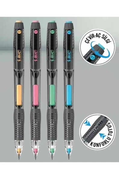 Modellino Break Resistant Yandan Basmalı 07 Uçlu Kalem + Japon 07 Uç + Silgi Yedekli Set - Renk Seçenekli - Resim 2