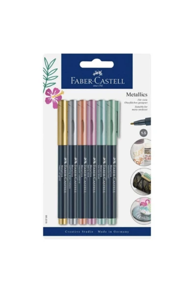Faber Castell Metalik Markör Keçe Uçlu Davetiye Kalemi 6'lı Set ürün görseli 1