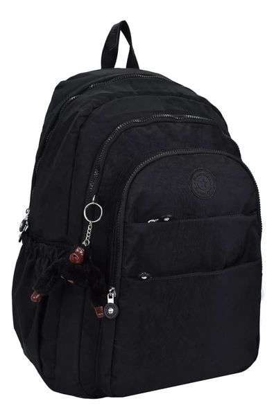 Kampüs Kırtasiyem Su Geçirmez Krinkıl Kumaş Ortopedik Çok Gözlü Okul Sırt Çantası Siyah ürün görseli 1